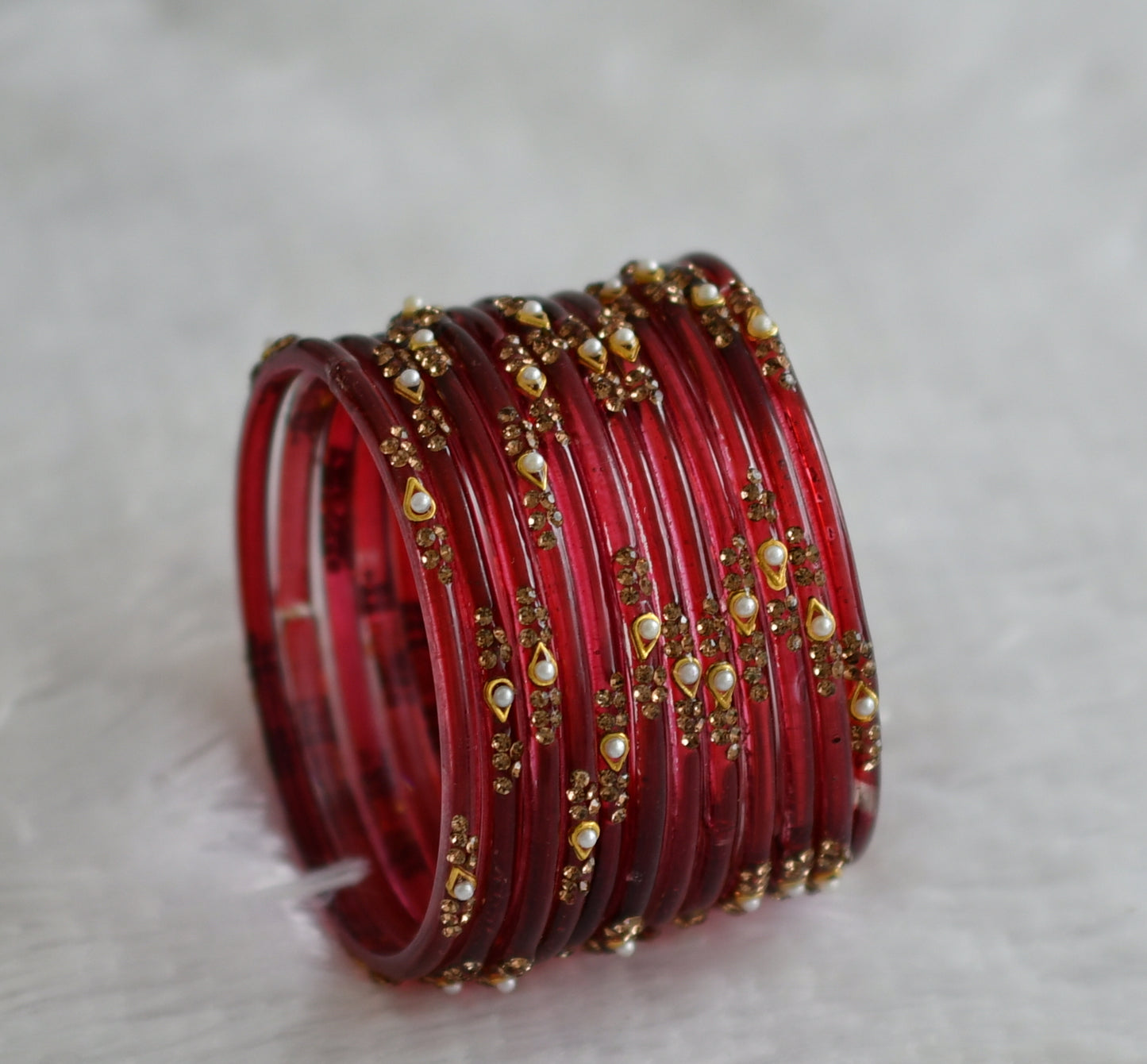 Set of 12 maroon glass bangles(2.10) dj-49561