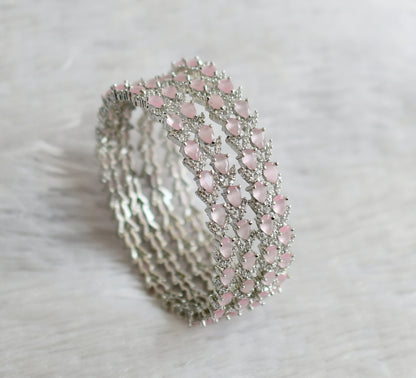 Silver tone cz baby pink-white thilak stone set 4 bangles(2.6) dj-47706