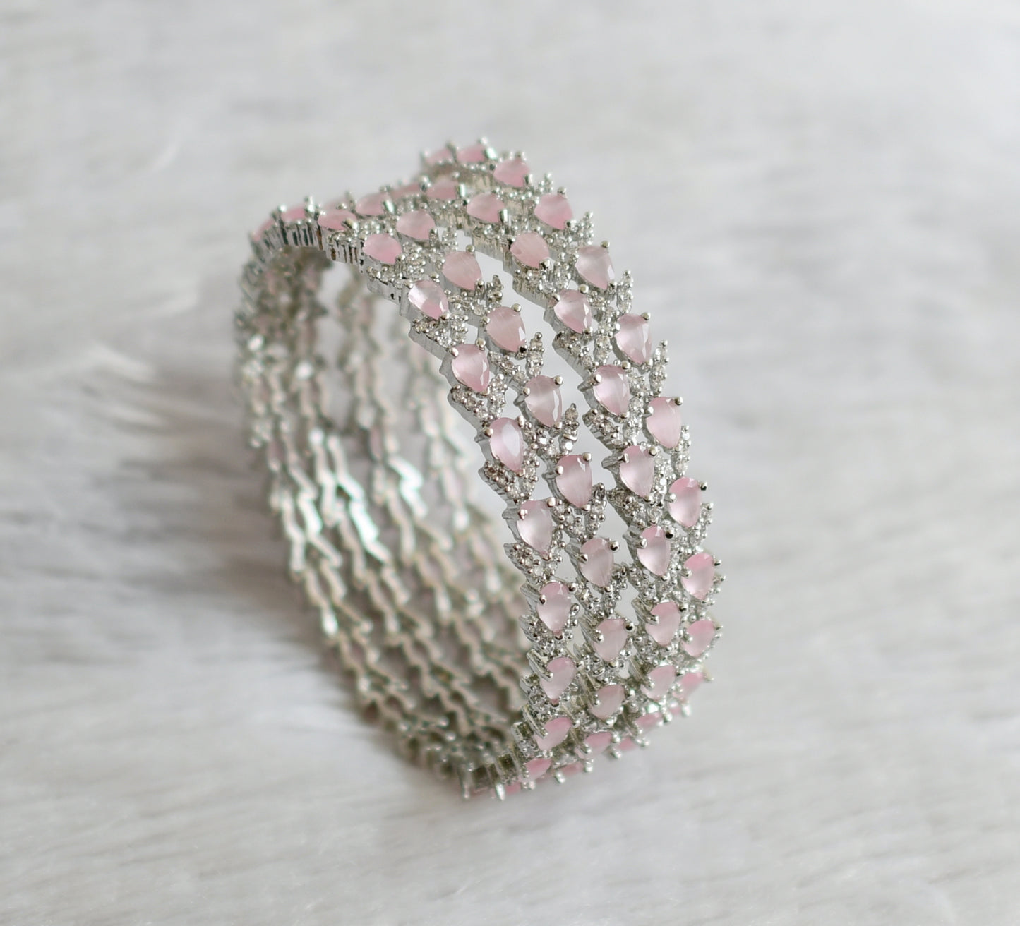 Silver tone cz baby pink-white thilak stone set 4 bangles(2.8) dj-47707
