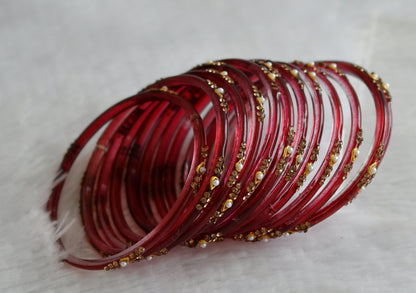 Set of 12 maroon glass bangles(2.8) dj-49560