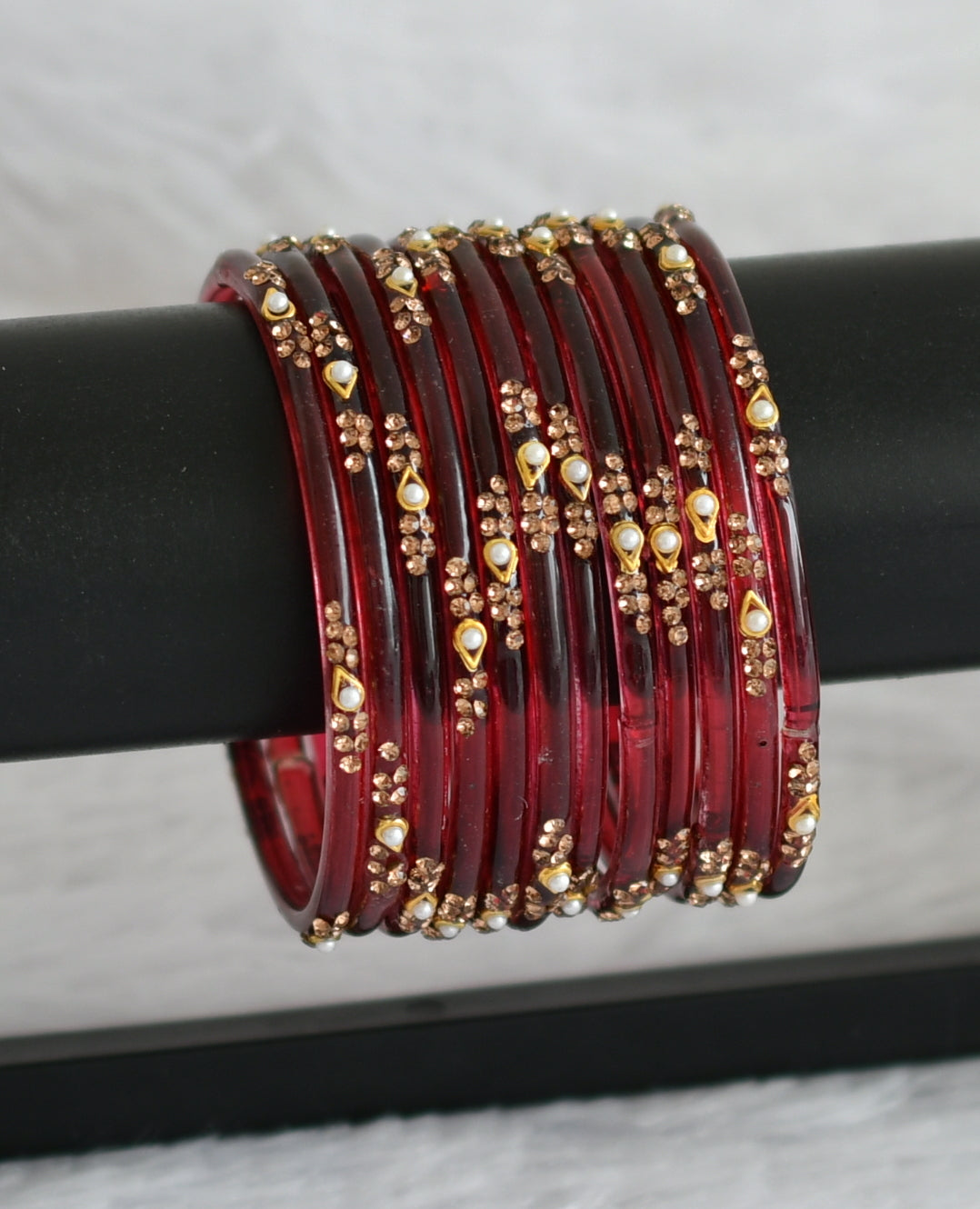 Set of 12 maroon glass bangles(2.8) dj-49560