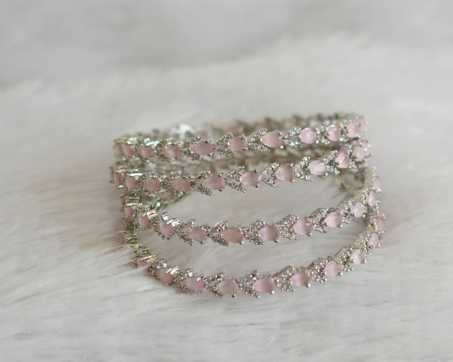 Silver tone cz baby pink-white thilak stone set 4 bangles(2.8) dj-47707