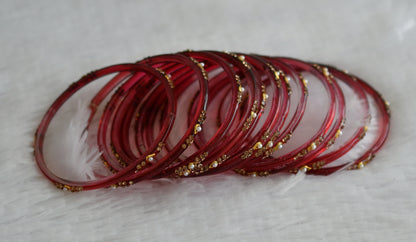 Set of 12 maroon glass bangles(2.8) dj-49560