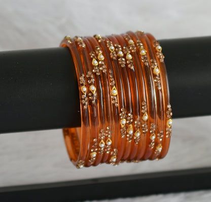 Set of 12 orange glass bangles(2.8) dj-49539