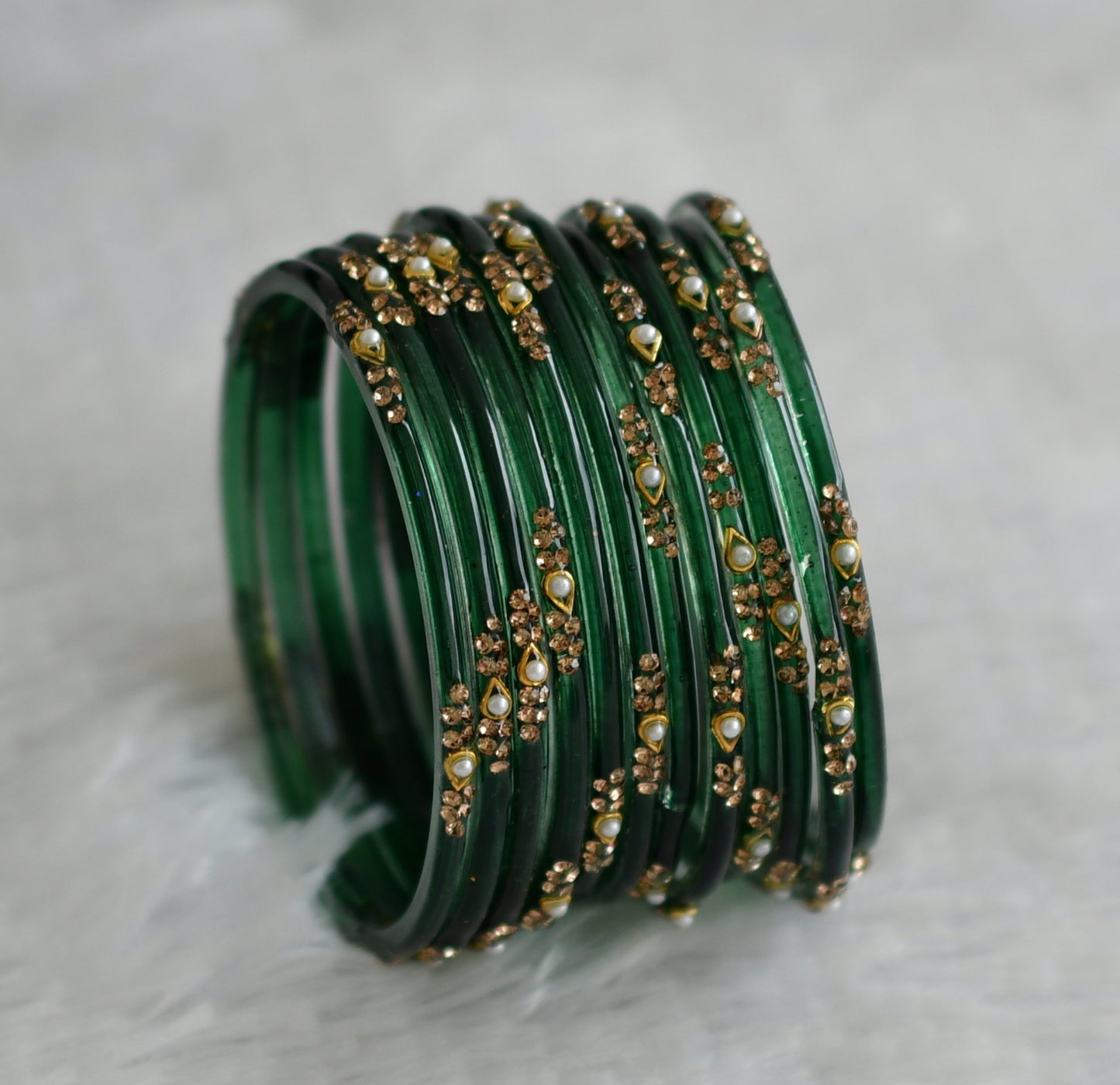 Set of 12 dark green glass bangles(2.10) dj-49582