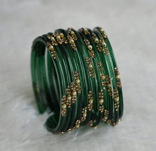 Set of 12 dark green glass bangles(2.8) dj-49581