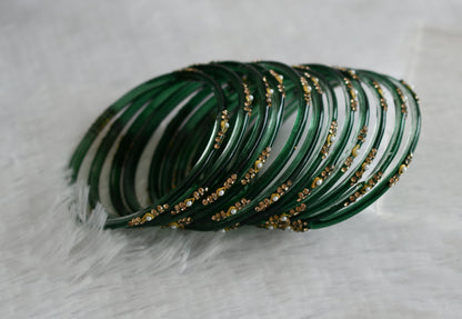 Set of 12 dark green glass bangles(2.10) dj-49582