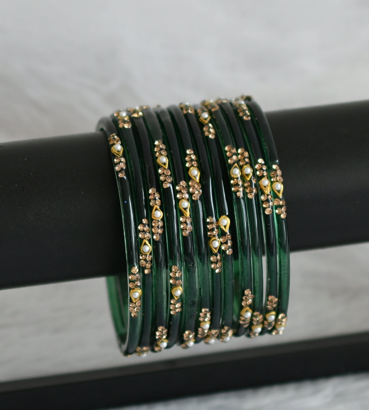 Set of 12 dark green glass bangles(2.8) dj-49581