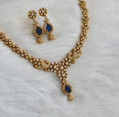 Matte finish cz blue-white peacock necklace set dj-46133