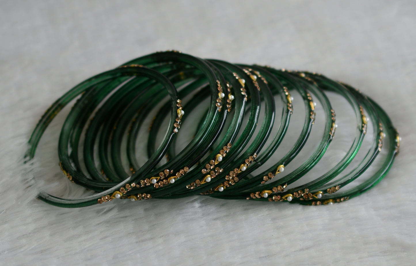 Set of 12 dark green glass bangles(2.10) dj-49582