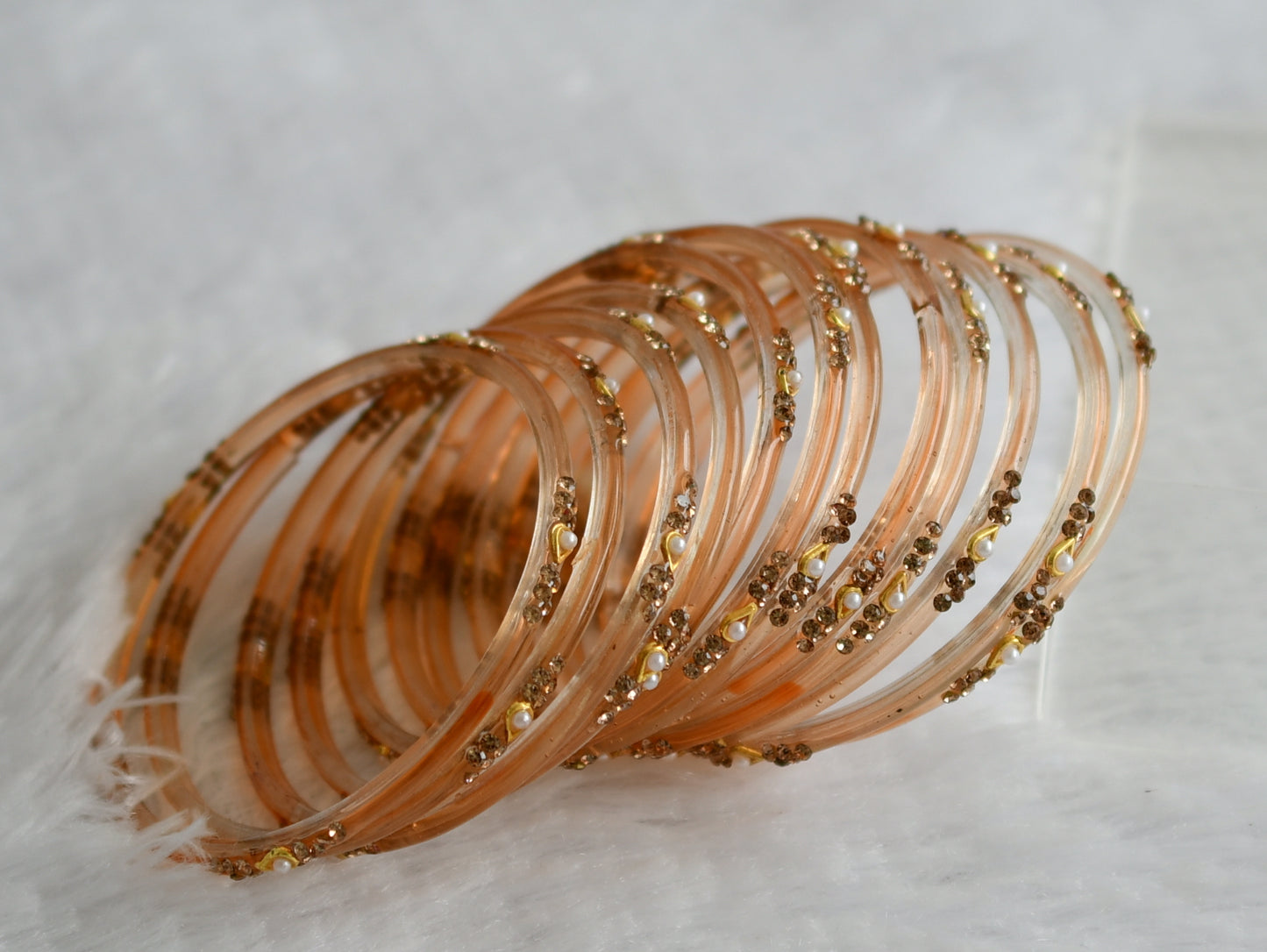 Set of 12 peach glass bangles(2.4) dj-49552