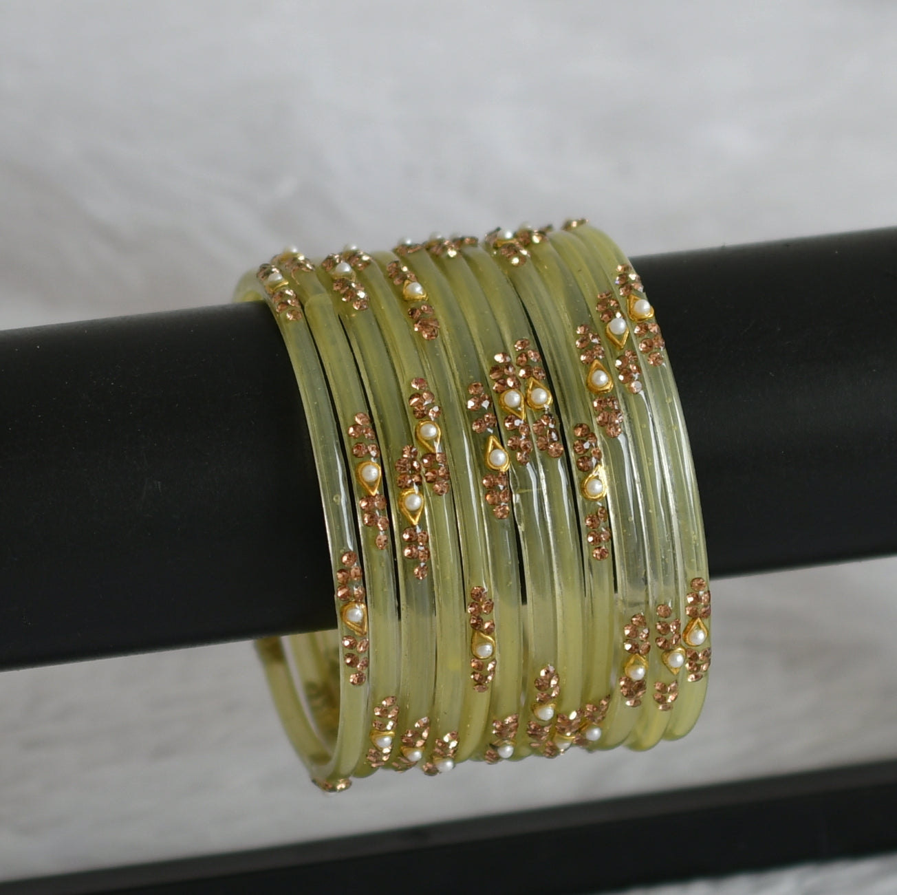 Set of 12 peal green glass bangles(2.4) dj-49555