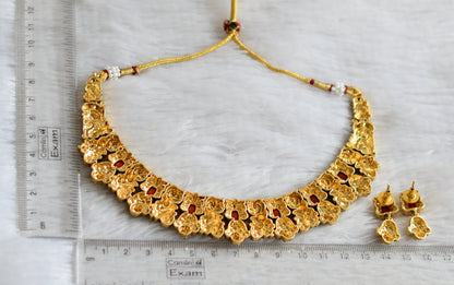 Antique gold tone coral stone peacock flower nakshi necklace set dj-47740