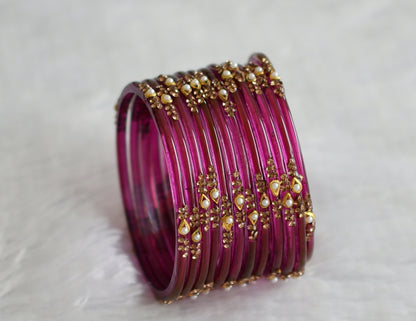 Set of 12 magenta pink glass bangles(2.10) dj-49595