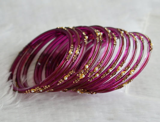 Set of 12 magenta pink glass bangles(2.10) dj-49595