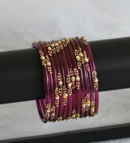 Set of 12 magenta pink glass bangles(2.10) dj-49595