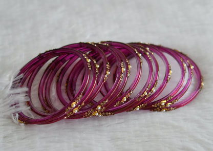 Set of 12 magenta pink glass bangles(2.10) dj-49595
