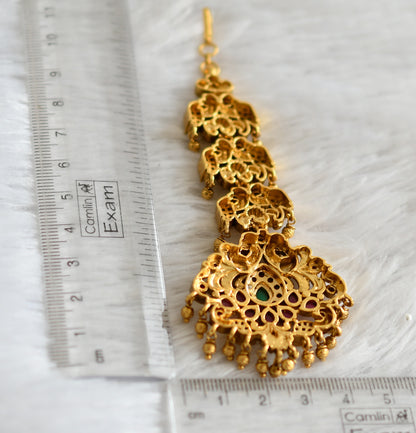 Antique gold tone kemp-green white stone peacock tikka dj-47730