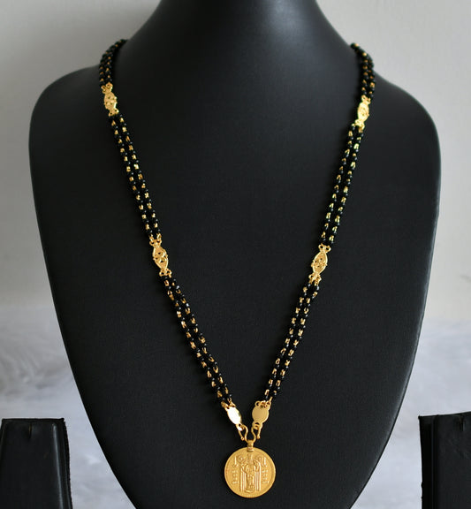 Gold tone 24 inches black karimani double layer chain with guruvayurappan coin pendant dj-46221