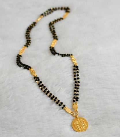 Gold tone 24 inches black karimani double layer chain with guruvayurappan coin pendant dj-46221