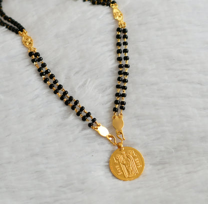 Gold tone 24 inches black karimani double layer chain with guruvayurappan coin pendant dj-46221