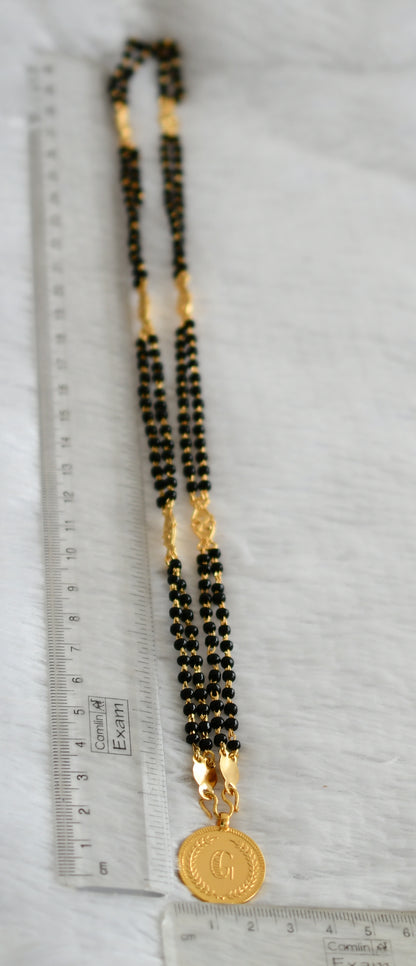 Gold tone 24 inches black karimani double layer chain with guruvayurappan coin pendant dj-46221