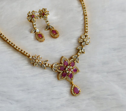 Matte finish cz ruby-white flower necklace set dj-46136