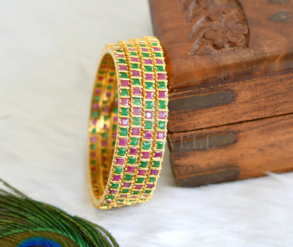 Gold tone ruby-emerald square stone set of 4 bangles(2.8) dj-45645