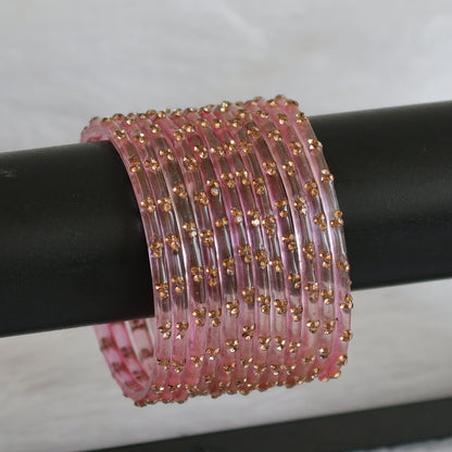 Set of 12 baby pink glass bangles(2.10) dj-49613