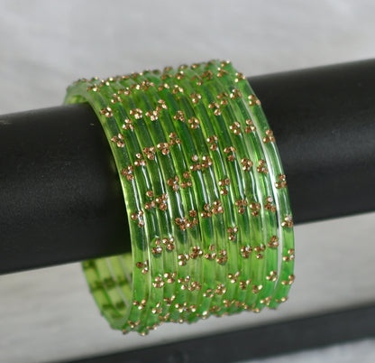 Set of 12 pista green glass bangles(2.4) dj-49614