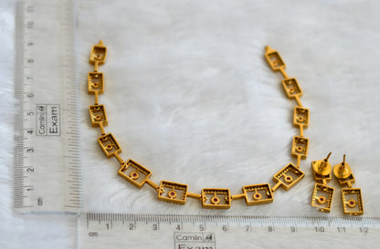 Matte finish ruby-white block necklace set dj-46144