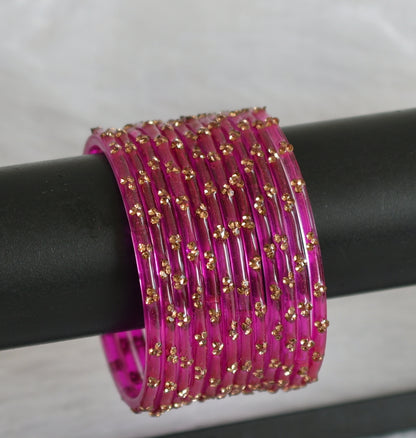 Set of 12 pink glass bangles(2.10) dj-49625