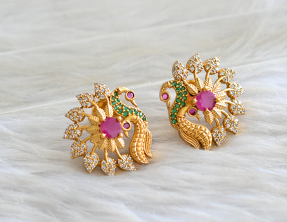 Matte finish cz white-ruby-eamrald peacock earrings dj-42879
