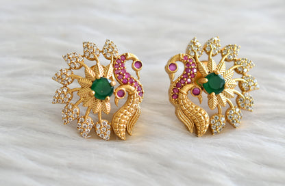 Matte finish cz white-emerald-ruby peacock earrings dj-42880