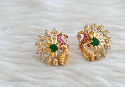 Matte finish cz white-emerald-ruby peacock earrings dj-42880
