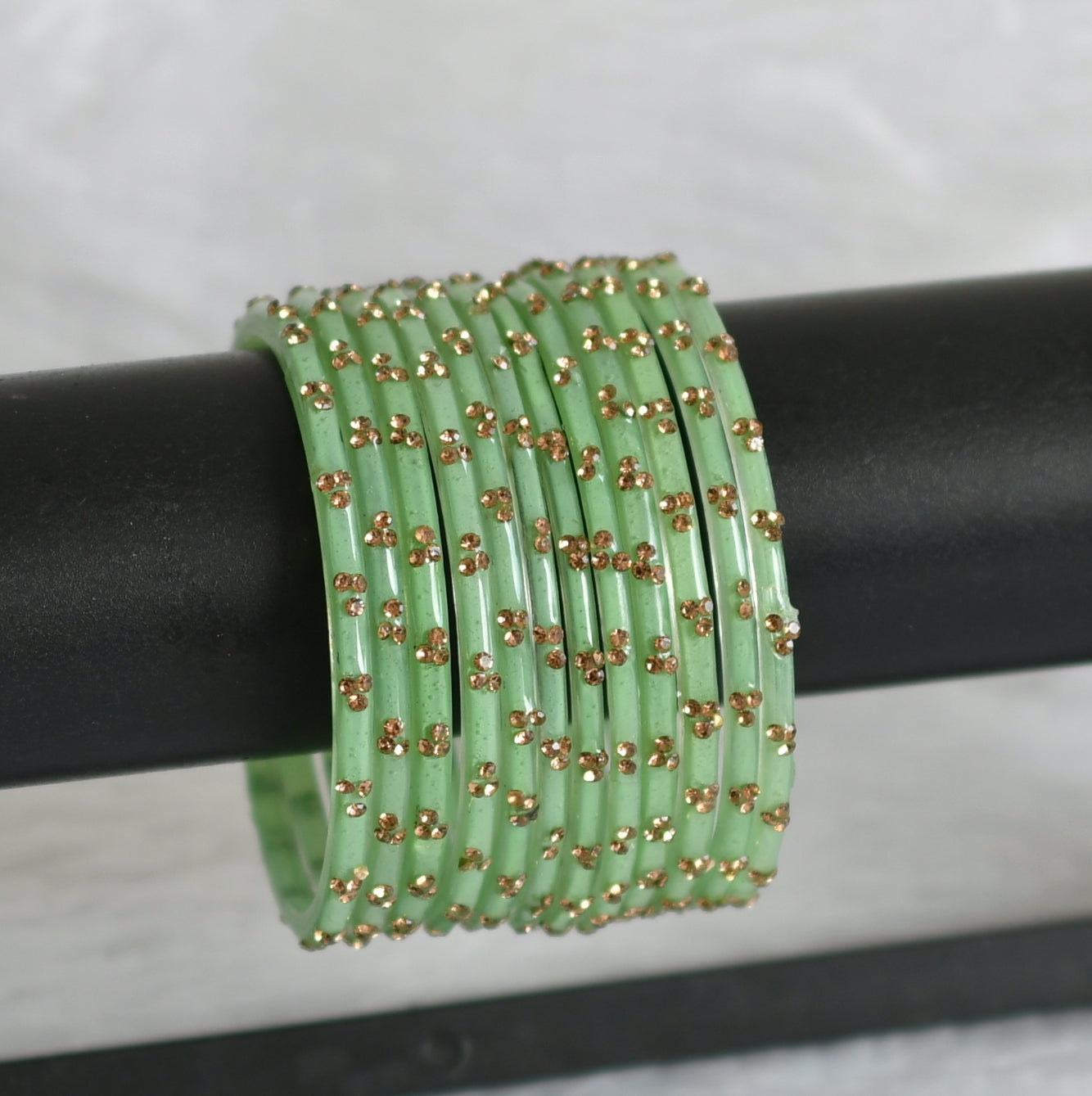 Set of 12 pastel green glass bangles(2.8) dj-49633