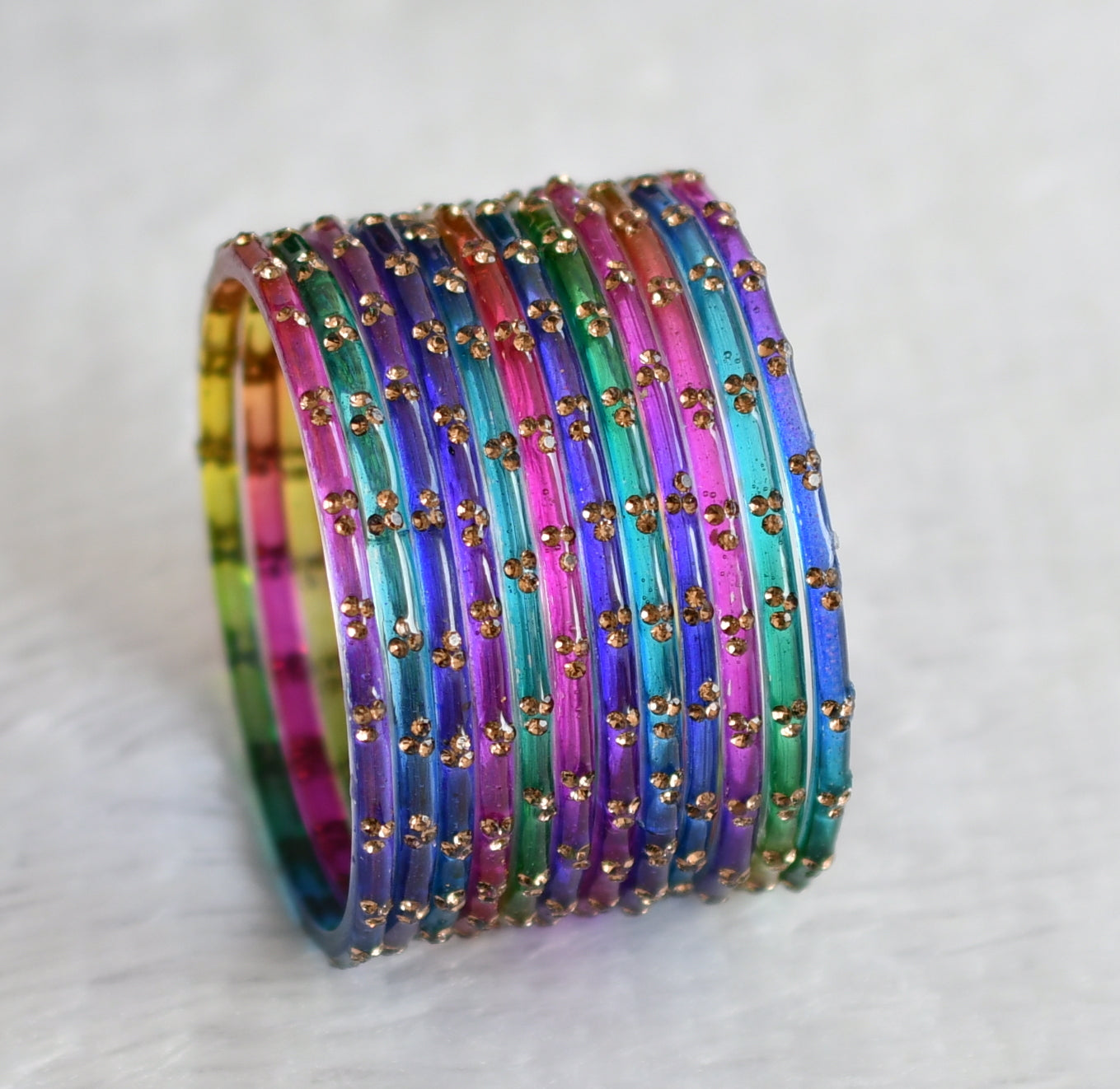 Set of 12 multi color glass bangles(2.10) dj-49671