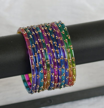 Set of 12 multi color glass bangles(2.8) dj-49670