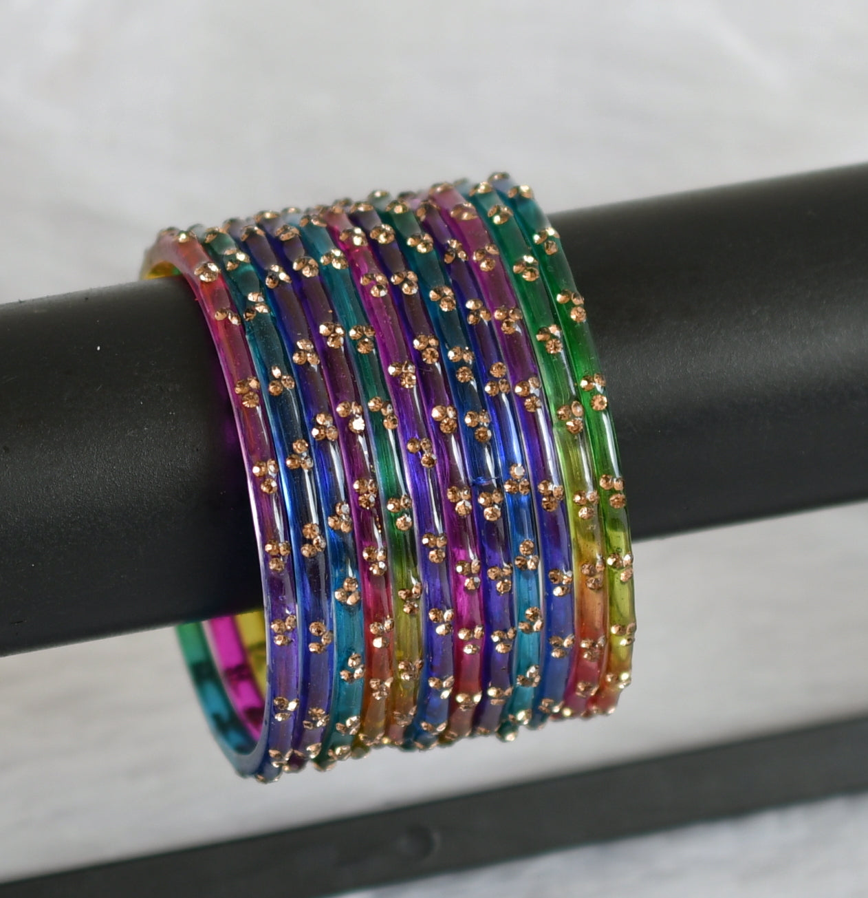 Set of 12 multi color glass bangles(2.4) dj-49668