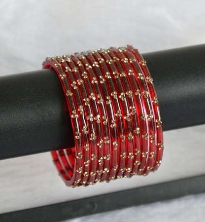 Set of 12 red glass bangles(2.4) dj-49638