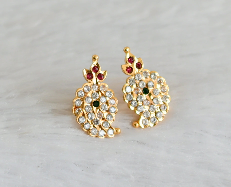 Gold tone ad pink-green-white stone mango earrings dj-47763