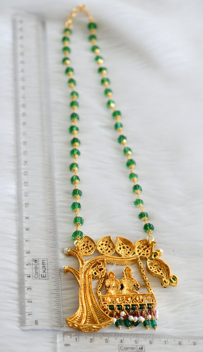 Matte finish cz kemp-green-white Radhe-krishna green pumpkin beaded necklace dj-44345