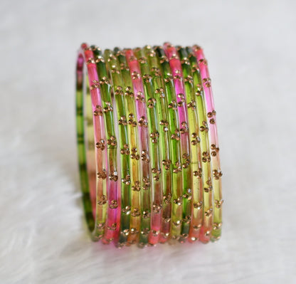 Set of 12 pastel pink-green-yellow glass bangles(2.8) dj-49660