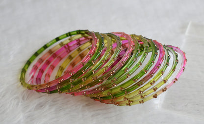 Set of 12 pastel pink-green-yellow glass bangles(2.10) dj-49661