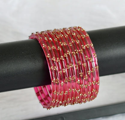 Set of 12 magenta pink glass bangles(2.10) dj-49647