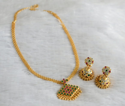 Gold tone ruby-green-white pathakkam necklace set dj-47761