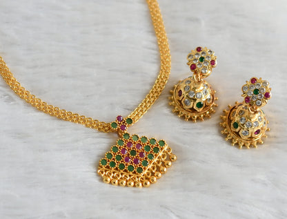 Gold tone ruby-green-white pathakkam necklace set dj-47761