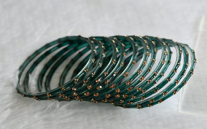 Set of 12 dark green glass bangles(2.10) dj-49657