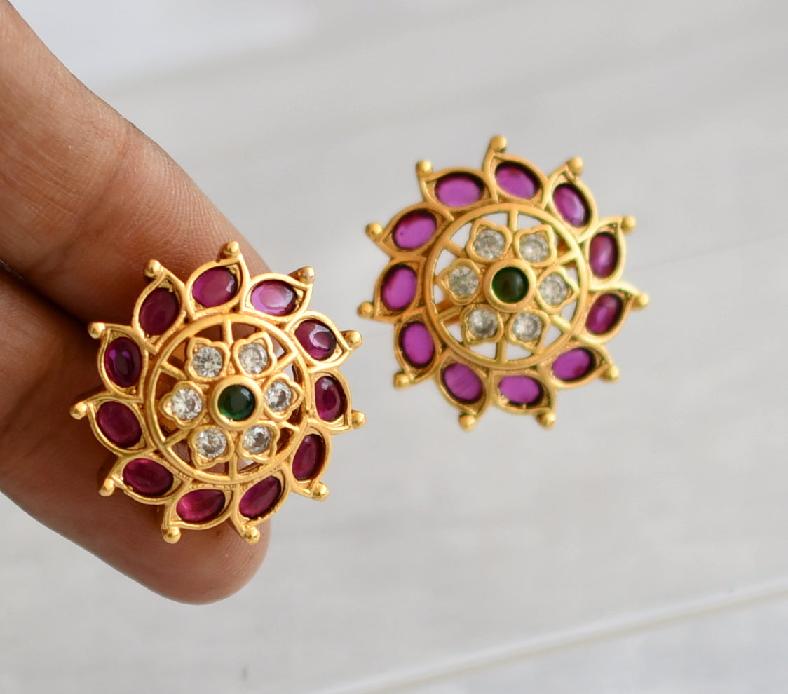 Matte finish kemp-green-white flower stud/earrings dj-46155