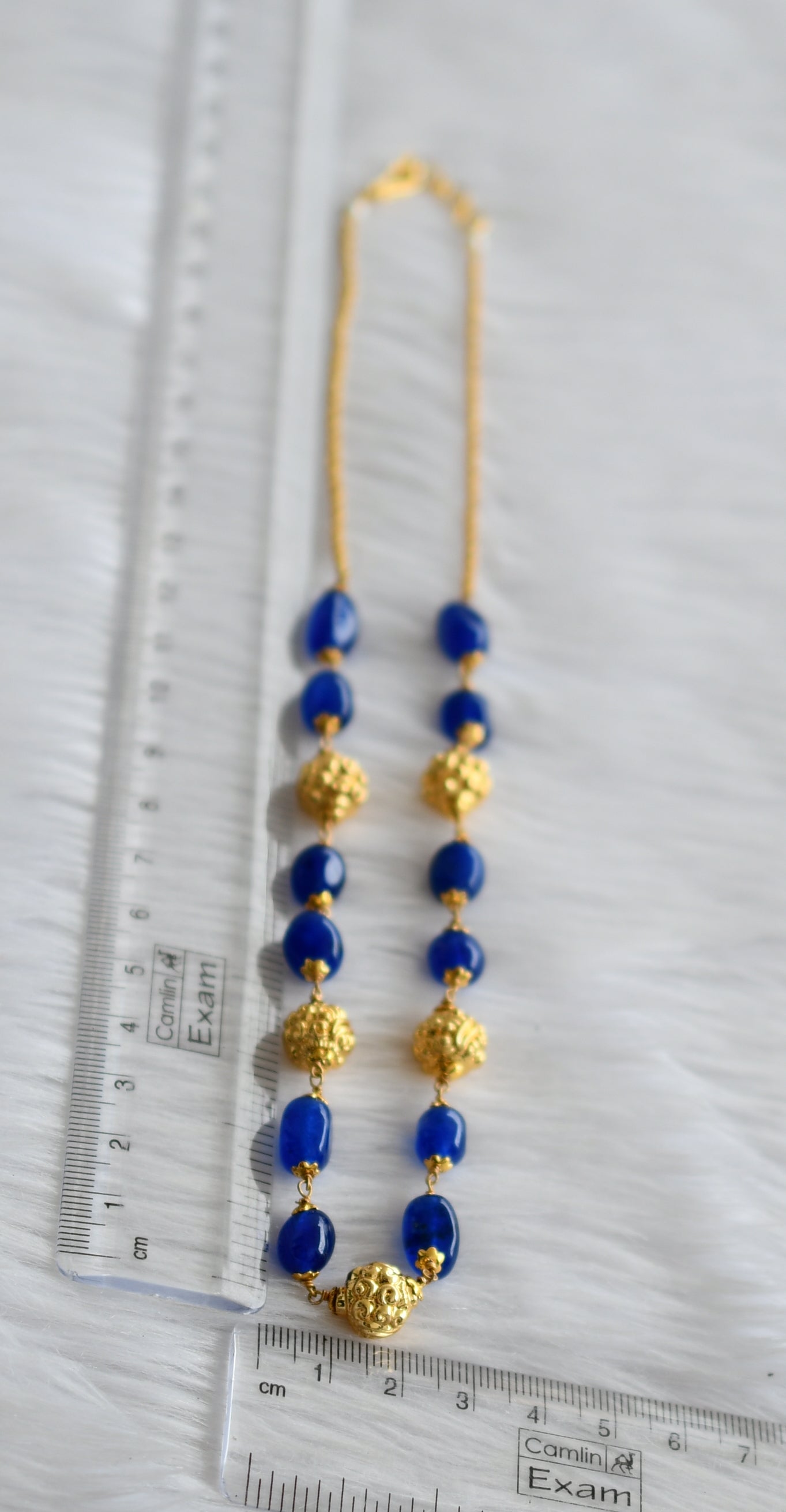 Gold tone blue beaded mala/necklace dj-44366